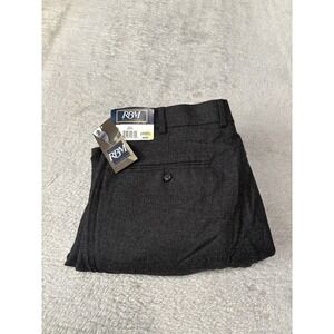 RBM Collection Men's Pleated Black Charcoal Plaid Wool Dress Pants 40x30 Trouser